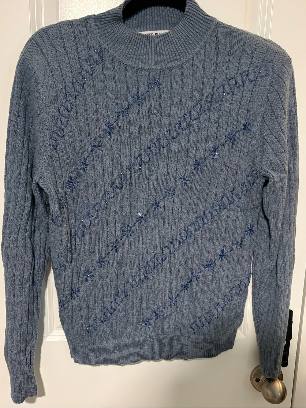 Alfred Dunner Blue Embroidered Mock Neck Sweater Petite Large